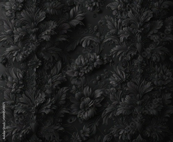 Obraz Luxurious black charcoal floral wallpaper pattern  Intricate design, stylish interior , design, high contrast