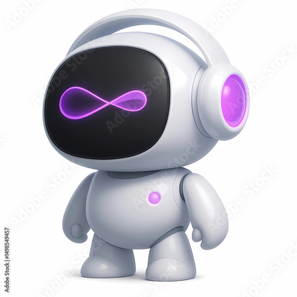 Obraz Cute Futuristic Robot with Headphones and Infinity Symbol