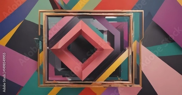 Obraz Abstract geometric photo collage with image & frame inserts, vibrant color options , polygon, simple