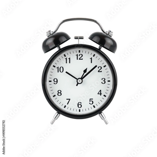 Fototapeta Black classic alarm clock isolated on transparent background