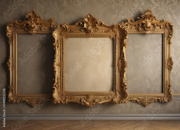 Obraz Elegant vintage frames on baroque damask, ornate detail ,  composition,  classic