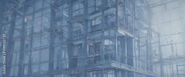 Fototapeta Abstract architectural blueprint with a distressed blue photographic filter; sharp lines and soft overlay,  architecture,  section