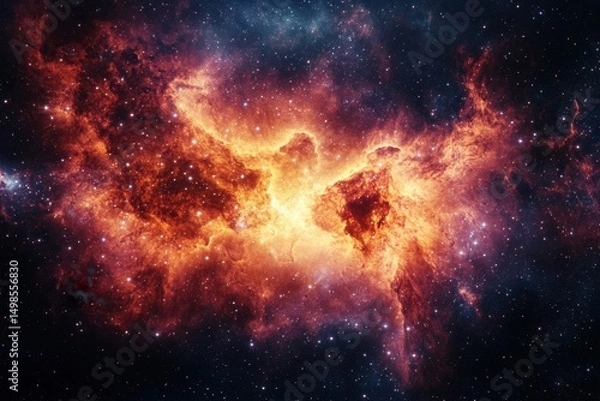 Fototapeta Explore this stunning cosmic nebula featuring bright colors and twinkling stars. The vibrant hues capture the beauty and mystery of the universe.