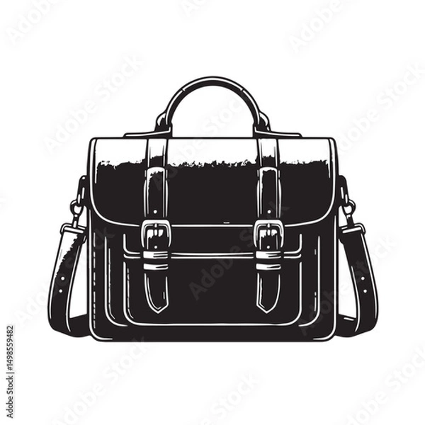 Fototapeta Black Color Satchel Silhouette Vector Illustration, Solid White Background. minimal vector design