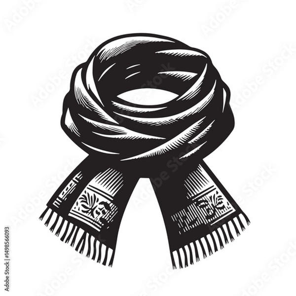 Fototapeta Black Color Scarf Silhouette Vector Illustration, Solid White Background. minimal vector design