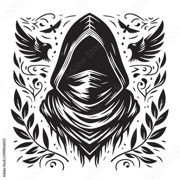 Fototapeta Black Color Scarf Silhouette Vector Illustration, Solid White Background. minimal vector design