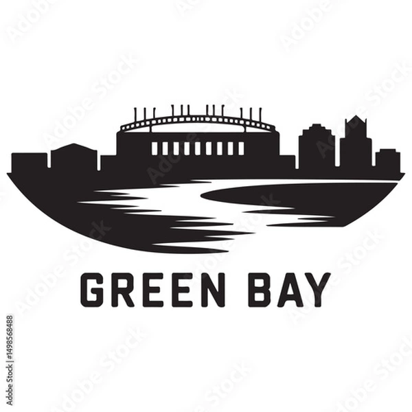 Obraz Vector Green Bay skyline. Travel Green Bay famous landmarks. Business and tourism concept for presentation, banner, web site. Vector black silhouette. with white background