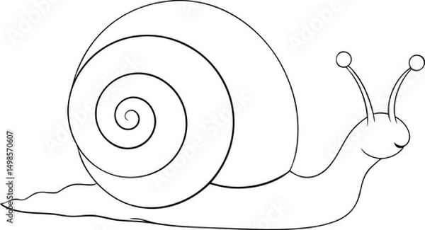Fototapeta Line art snail shows a calm expression while slowly gliding across the surface