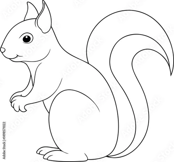 Fototapeta Outline drawing shows a cartoon squirrel standing in profile with a bushy tail