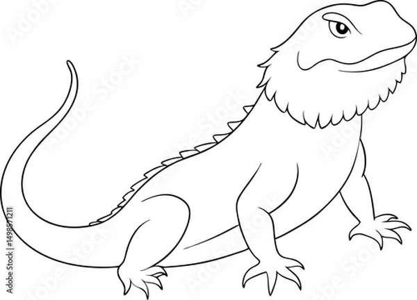 Fototapeta Outlined bearded dragon is standing and looking upward with a transparent background