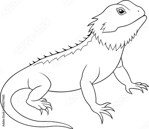 Fototapeta Outlined bearded dragon is standing, showcasing spikes and claws, it presents transparent background