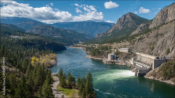 Obraz Hydroelectric Dam on Clark Fork River in Montana A Scenic View of Power Generation and Nature
