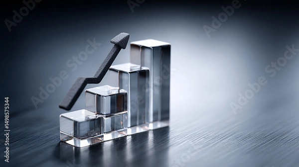 Obraz Crystal Clear Business Growth Chart with Arrow on Dark Background Symbolizing Upward Trend and Achievement