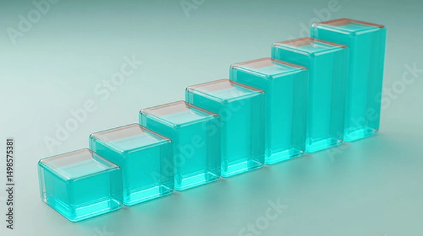 Obraz Aqua Growth Chart Ascending Bar Graph on Light Blue Background Representing Financial Success and Progress