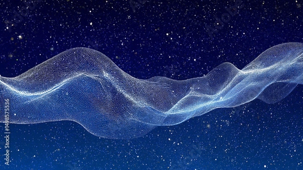 Obraz Abstract Wavy Pattern of Light Blue Dots Against a Dark Blue Starry Background for Digital Art