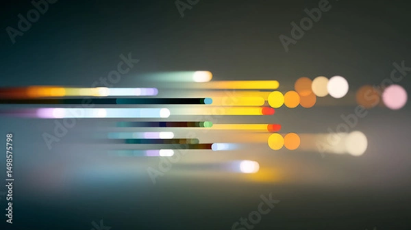 Obraz Blurred Motion of Light Streaks with Bokeh Effects on a Dark Background for Speed and Technology