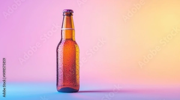 Fototapeta A beer bottle standing against a gradient pastel backdrop