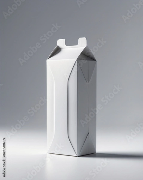 Obraz Minimalist white gable top carton against a gray background.  Clean and simple design.
