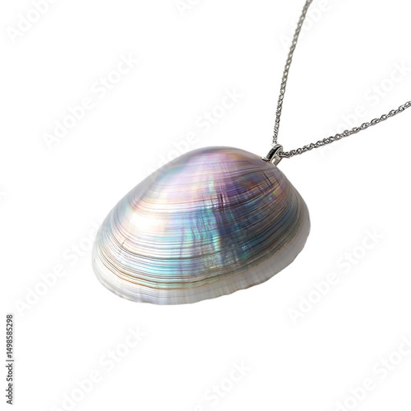 Fototapeta Bold Minimalist Shell Necklace Featuring One Large Rainbow Colored Shell Isolated on Transparent Background