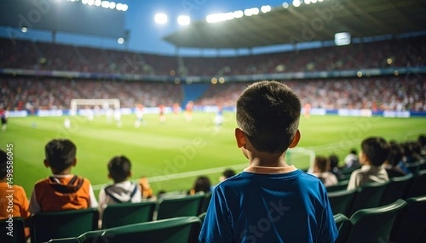 Fototapeta サッカーの試合を見ているアジア人の子供
