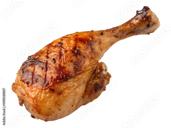 Obraz Close-Up of a Roasted Chicken Leg Isolated on transparent background cutout, PNG file, Cutout file