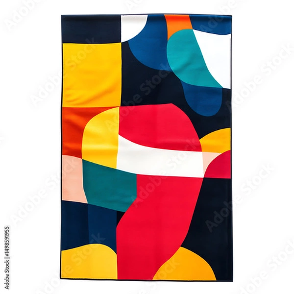 Fototapeta Modern Beach Towel with Large Vibrant Block Pattern Isolated on Transparent Background