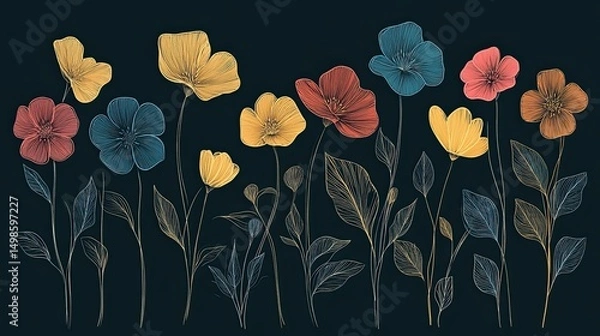 Obraz A condolence card design with a simple floral outline. 