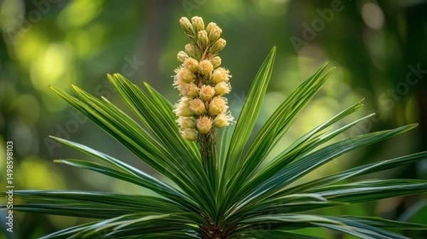 Obraz Vibrant Green Plant with Unique Flowering Buds in Natural Light