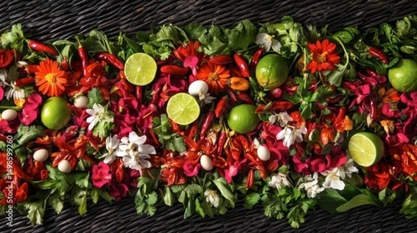 Obraz Colorful Arrangement of Fresh Vegetables and Herbs on Dark Background