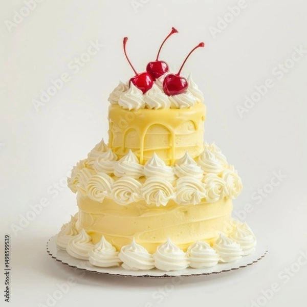 Obraz Delicious layered cake with cherries