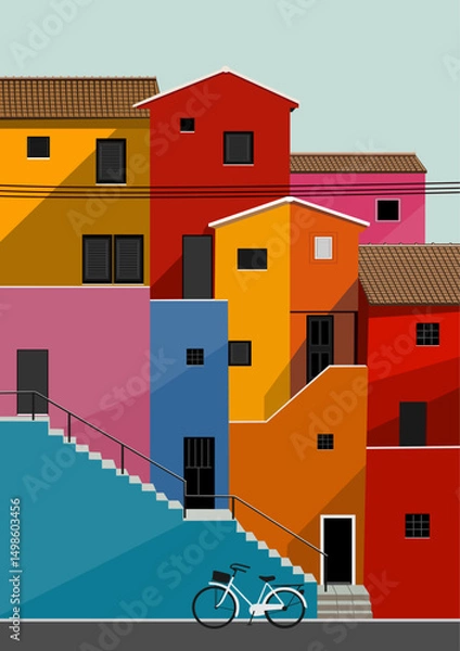 Fototapeta colorful building houses illustration design vector art