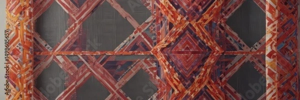 Fototapeta Vibrant geometric textile on neutral backdrop, textile, avant-garde, background