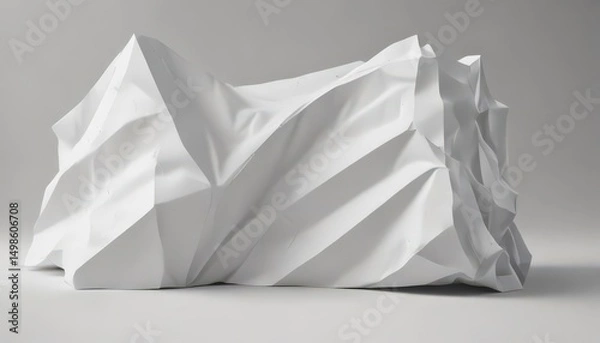 Fototapeta Deep creases, sharp folds, textured white paper , folds, white background, crinkle