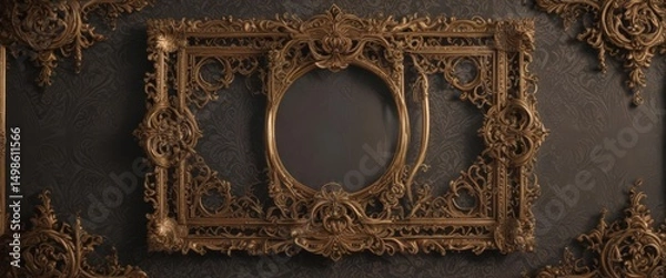 Fototapeta Intricate filigree frames, ornate damask backdrop , vintage frames,  ornate