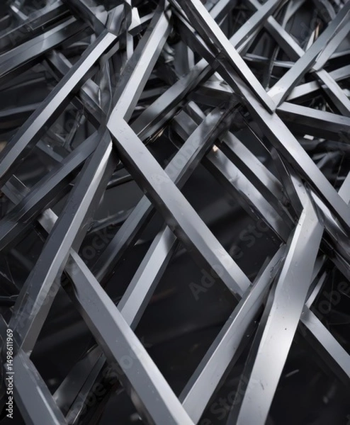 Fototapeta Sleek intersecting metal lines form abstract geometric shapes  , pattern, technology, flyer