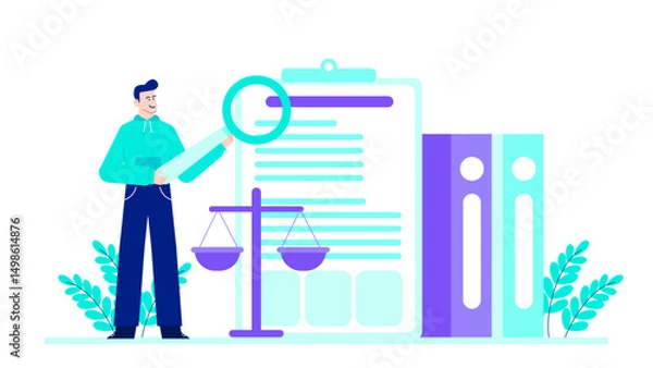 Obraz Ideal for legal, business, and finance concepts. Concept of analyzing legal contracts, fine print, and legality. Suitable for presentations, websites, articles.