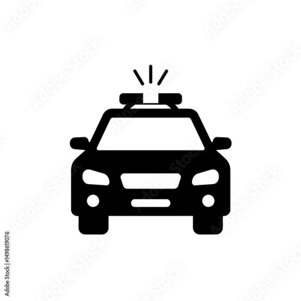 Fototapeta Black Silhouette Police Car Front View Icon on White Background