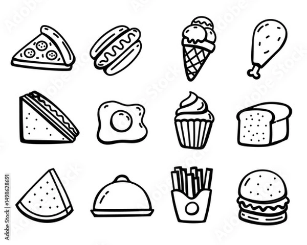 Fototapeta Foods vector collection with doodle style on a white background
