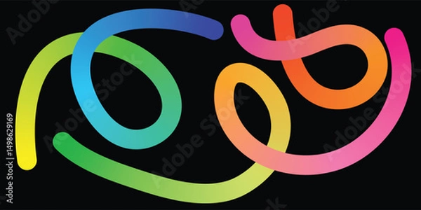 Obraz Colorful Abstract Gradient Curved Line Composition. Wavy Gradient Ribbon Lines Rainbow Abstract Art. Curvy Rainbow Line Pattern Gradient Abstract Flow Shapes.