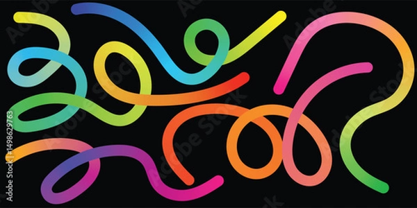 Obraz Colorful Abstract Gradient Curved Line Composition. Wavy Gradient Ribbon Lines Rainbow Abstract Art. Curvy Rainbow Line Pattern Gradient Abstract Flow Shapes.