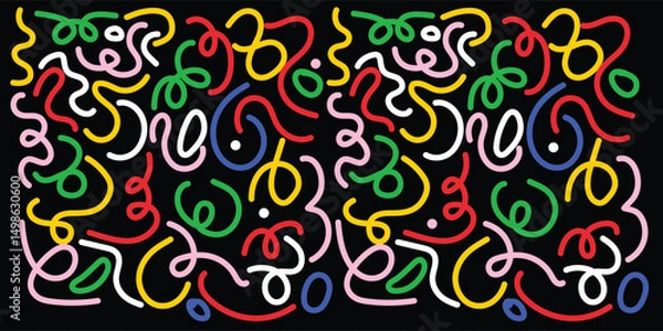 Obraz Fun colorful line abstract doodle seamless pattern. Fun Colorful Abstract Wavy Line. Colorful Abstract multicolor curvy shapes. Fun Color Abstract doodle line shapes.