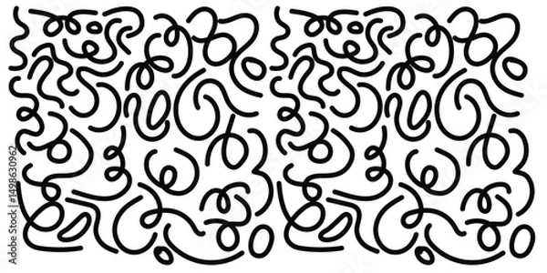 Obraz Fun Abstract Wavy Line Design. Modern Abstract Background Wavy Ribbon Lines. Fun black and white color line abstract doodle seamless pattern