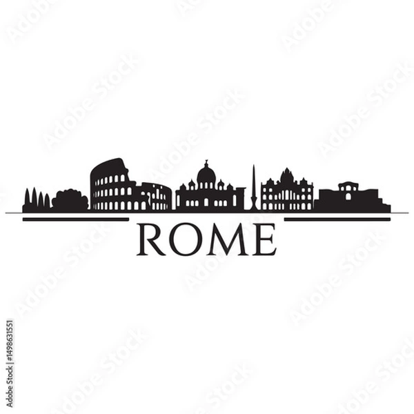 Obraz Rome city skyline horizontal banner. Black Rome city, Italy. Vector template for your design. Vector black silhouette. with white background