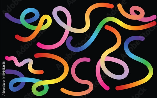 Obraz Colorful Abstract Gradient Curved Line Composition. Wavy Gradient Ribbon Lines Rainbow Abstract Art. Curvy Rainbow Line Pattern Gradient Abstract Flow Shapes.