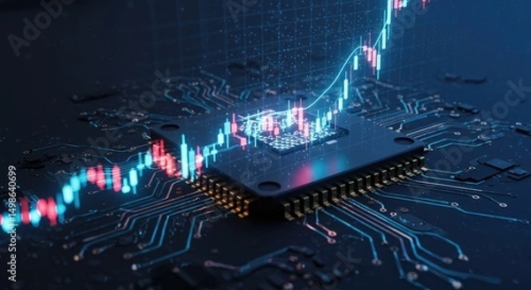 Obraz Abstract graphic of a central processing unit with financial data