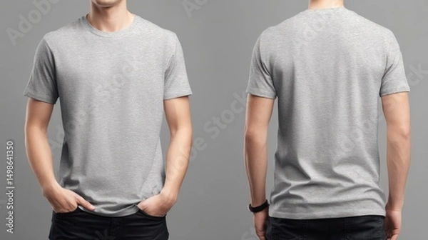 Fototapeta Grey T-Shirt Mockup: Front and Back Views