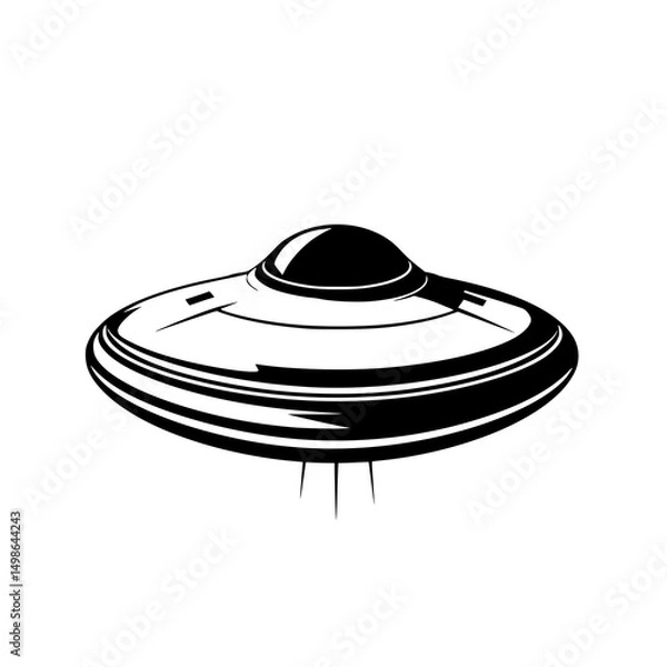 Fototapeta UFO Icon: A bold, monochrome illustration depicts a classic flying saucer design with sleek lines and a mysterious aura.