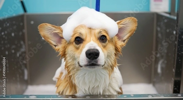 Obraz Adorable dog getting a bath