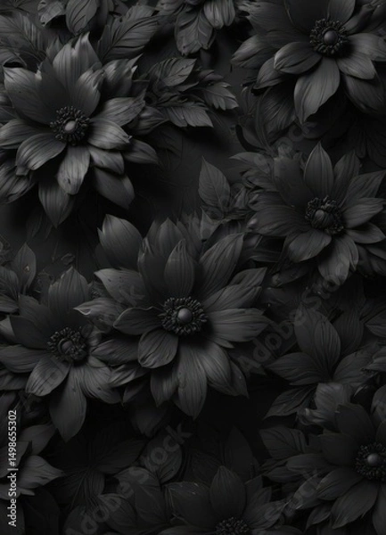 Fototapeta Abstract charcoal floral wallpaper, dark, seamless pattern  , intricate, elegant