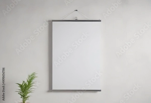 Fototapeta Modern hanging poster mockup  Clean white background, metallic clips ,  hanging frame,  environment,  elegant